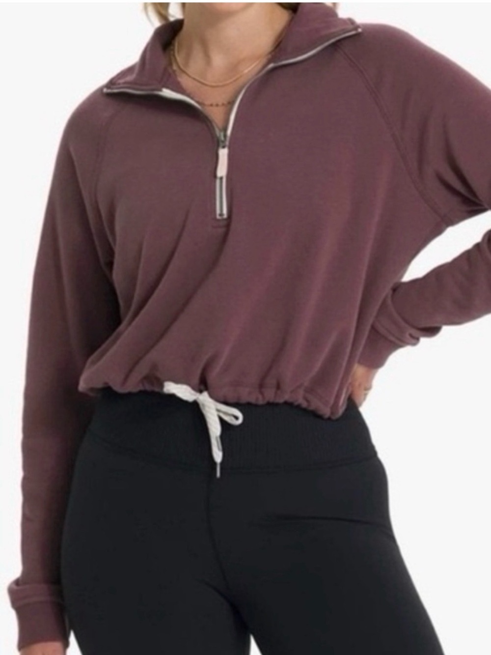 Vuori Sedona Half Zip Pullover Maroon/Plum Size Medium Cropped Drawstring